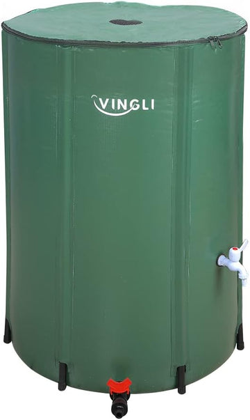 PVC 50 Gallon Collapsible Rain Barrel (Green, 100 Gallon) | Upgraded Foldable PVC Rain Water Collection Barrel, Water