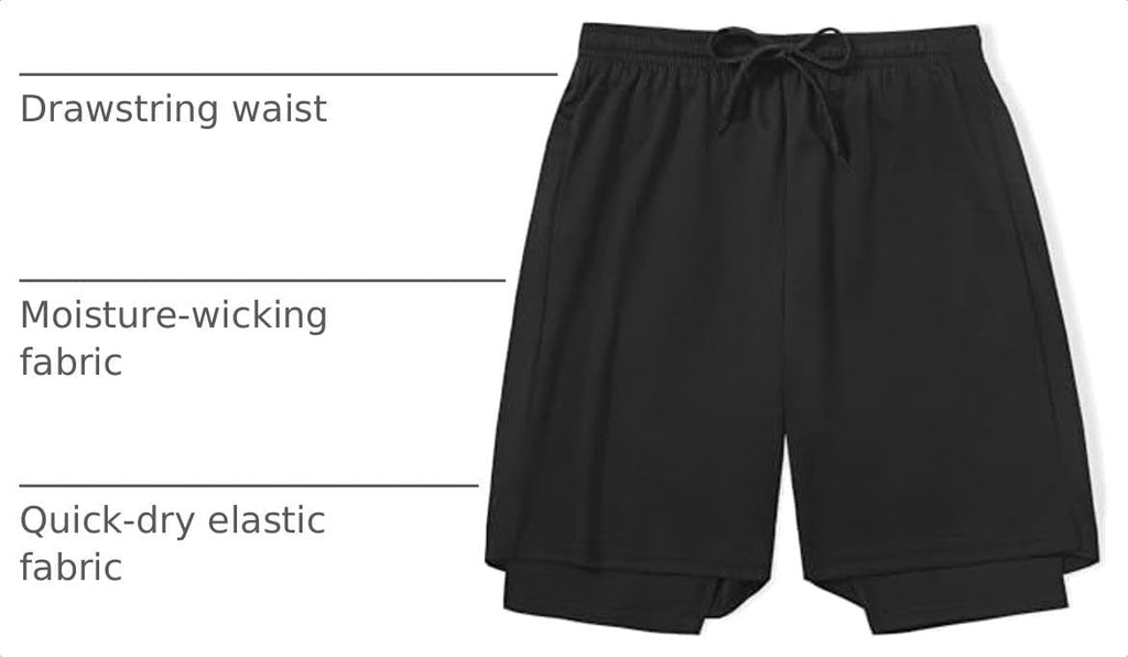 Boys 2 in 1 Athletic Active Shorts Sports Running Quick Dry Breathable Compression Shorts