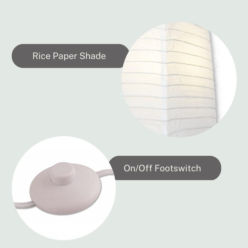 59" Rice Paper Floor Lamp with 12" Wide Shade, Modern Japanese Lantern Standing Lamp with Chrome Base and Foot Switch