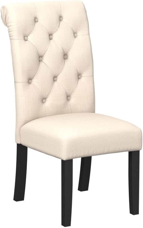 Solid Wood Tufted Parsons Dining Chairs, Set of 2, Tan