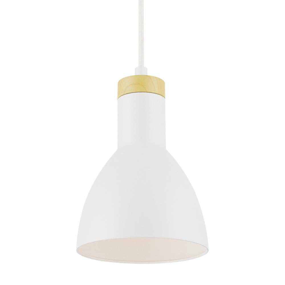 1-Light Pendant Light, Matte White, Wood Grain Accent