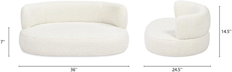 Shep 36" Curved Medium Size Dog Sofa Bed, Ivory White Boucle