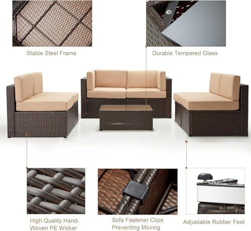 7-Piece PE Rattan Outdoor Patio Furniture Set | Brown for Patio, Garden & Porch