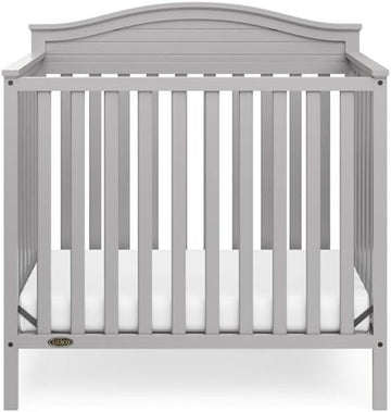 Mini Convertible Crib, Pebble Gray Finish, New Zealand Pine Wood, 41.49" H x 40.67" W x 26.1" D, Includes 2.50" Foam