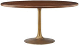 Lippa 60 Inch Round Wood Dining Table with Metal Pedestal in Brass Walnut - Modern Industrial Dining Table for 6
