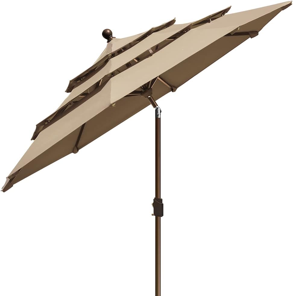 USA 10-Year-Non-Fading 9ft 3-Tier Market Patio Umbrella, Commercial Grade Outdoor Table Umbrella with Crank Open - Heath
