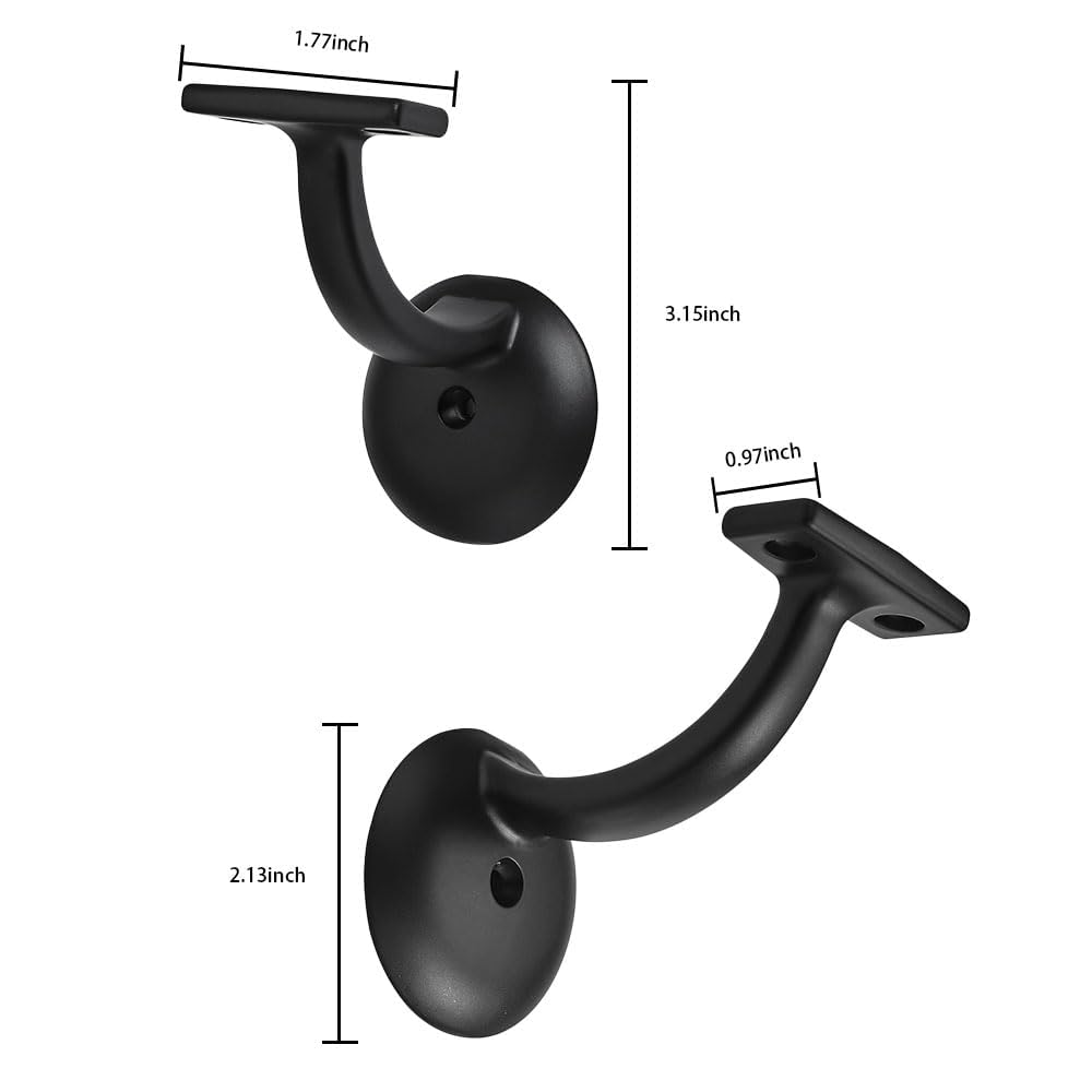 10 Pack Matte Black Hand Rail Bracket Heavy Duty Hardware for Stairways, Home or Office Stair Support Handrail