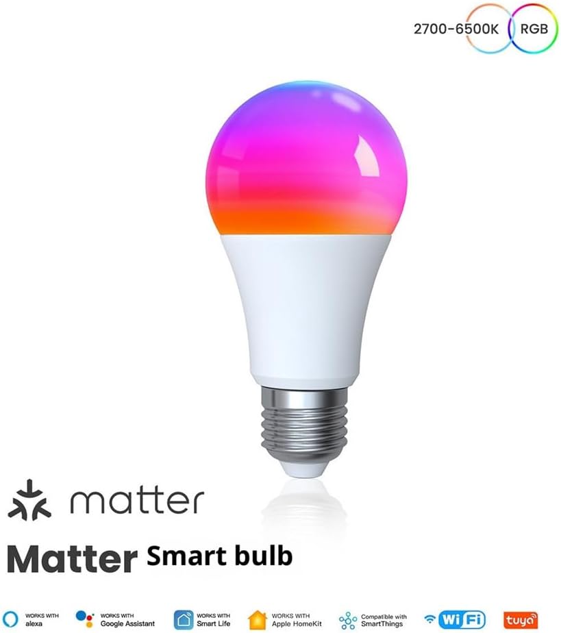 Smart LED Light Bulb, E27, WiFi, Color Changing 2700K-6500K, Compatible with Alexa, Google Home, Apple Home