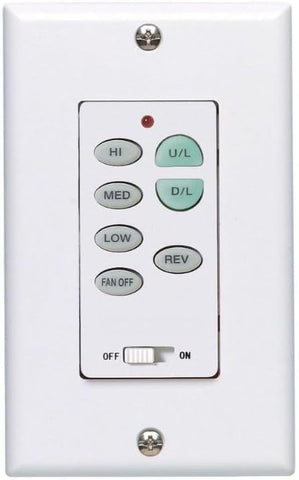Universal Ceiling Fan Wall Control with Reverse - 3-Speed, Up/Down Light Dimming, Button Control