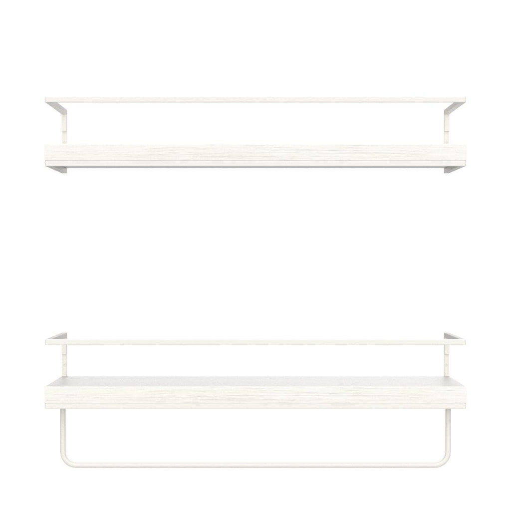 Floating Shelves - Set of 2, Wall Mounted Hanging Shelves with White Towel Rack, Decorative Storage Shelves (Rustic