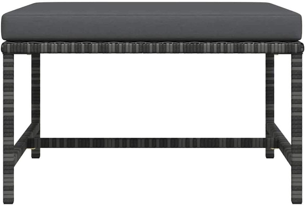 Sectional Patio Footrest with Cushion Gray, PE Rattan Ottoman with Powder-Coated Steel Frame, Outdoor Footstool for