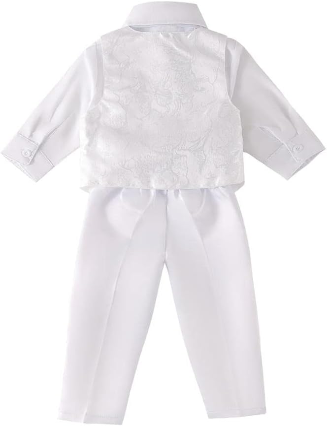 Infant Baby Boy Christening Baptism Outfit White Suit 5 Pieces Clothing Set with Bonnet Hat to