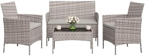 4-Piece PE Rattan Outdoor Patio Furniture Set - Conversation | All-Weather Resistant for Patio, Garden & Porch