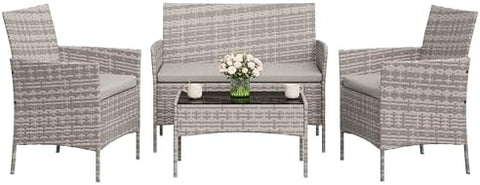 4-Piece PE Rattan Outdoor Patio Furniture Set - Conversation | All-Weather Resistant for Patio, Garden & Porch