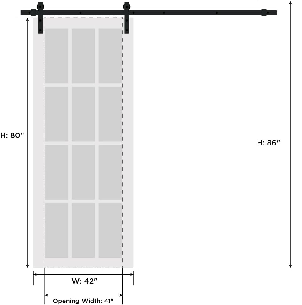 Quadro 4522 | Interior Single Sliding barn Door with Clear Glass, MDF, 42x80, Black, Modern Style | 
