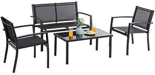 4-Piece Outdoor Patio Furniture Set - Conversation | Black for Backyard, Garden & Porch