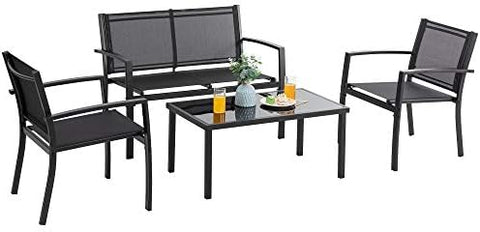 4-Piece Outdoor Patio Furniture Set - Conversation | Black for Backyard, Garden & Porch