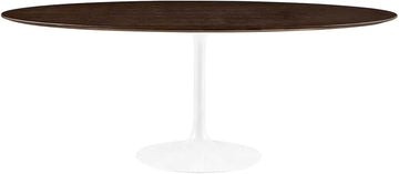 Inspired Tulip Style Oval Pedestal Dining Table — White Cherry Walnut, 78″ Oval