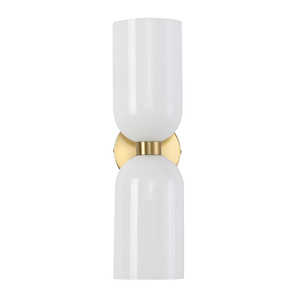 Minimalist 2-Light Gold Wall Sconces with Cylinder Glass Shades- Mid Century Vanity Wall Double Lights Hardwired
