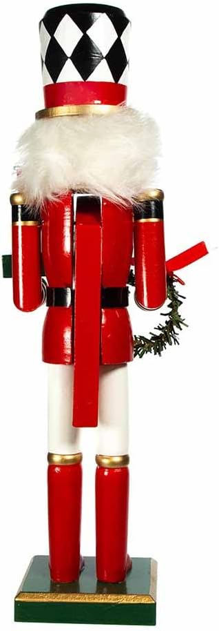 15-Inch Red, White and Black Nutcracker with Gift Box and Wreath