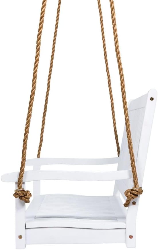 Hayden 5 Foot White Porch Swing with Ropes - Outdoor Bench Swing Crafted from Naturally Weather-Resistant Acacia Wood