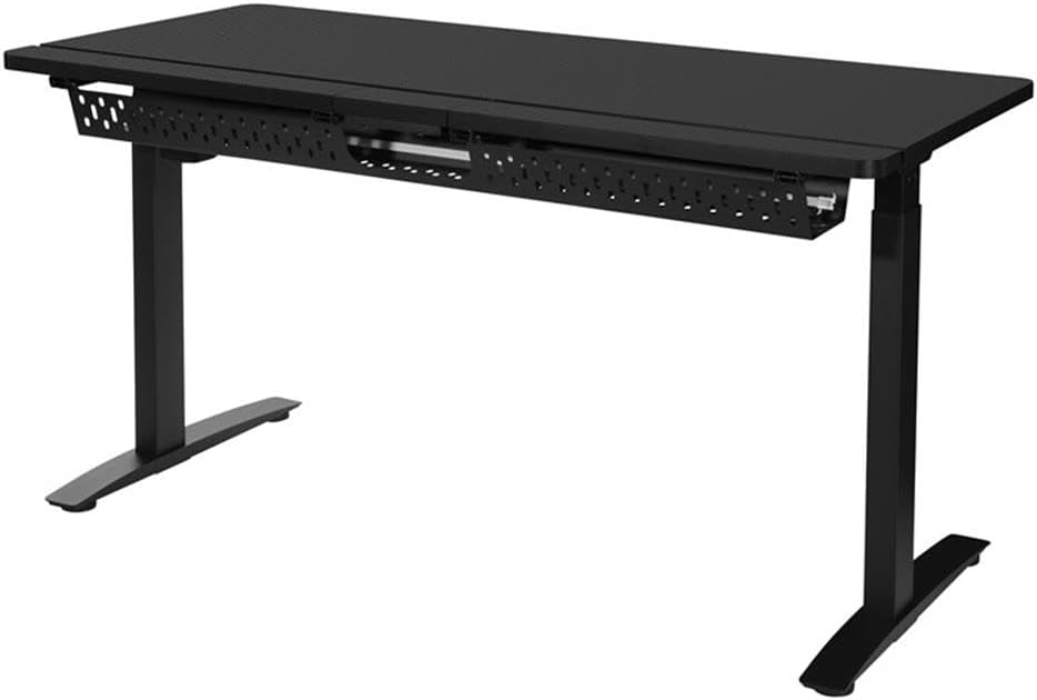 Electric Height-Adjustable Gaming Desk, 60" W x 28" D, Steel Frame, Gray Carbon Fiber Finish, RGB LED Lights