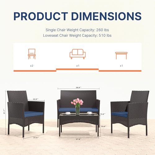 4-Piece Wicker Outdoor Patio Furniture Set - Conversation for Backyard, Garden & Porch