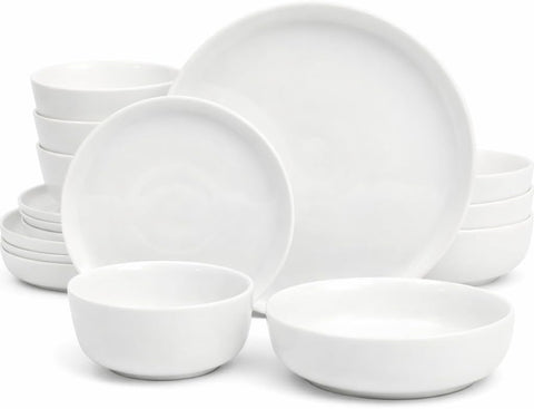 Oslo Dinnerware Set for 4, 16-Piece White Porcelain Plates and Bowls - Ceramic Dish Set | Microwave & Dishwasher Safe