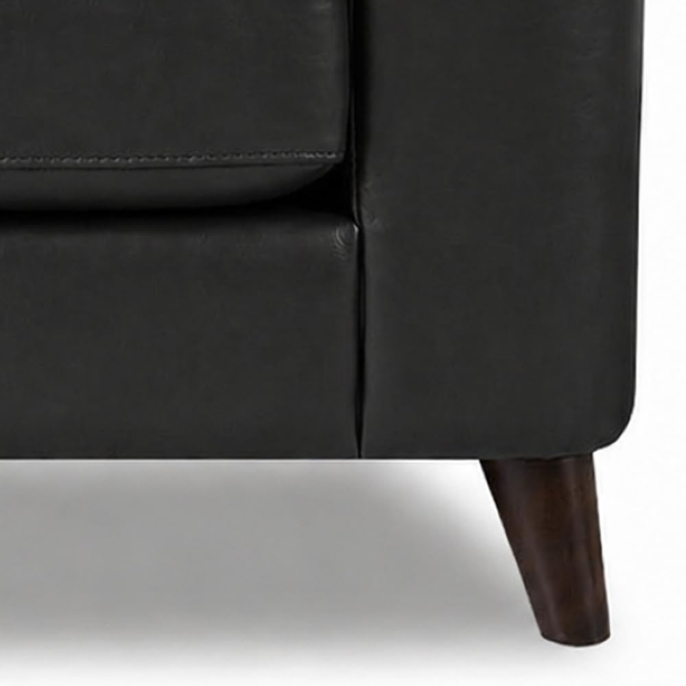 Elm Top Grain Leather Sofa and Chair Set, Black, Feather Down, Memory Foam and Springs Seating