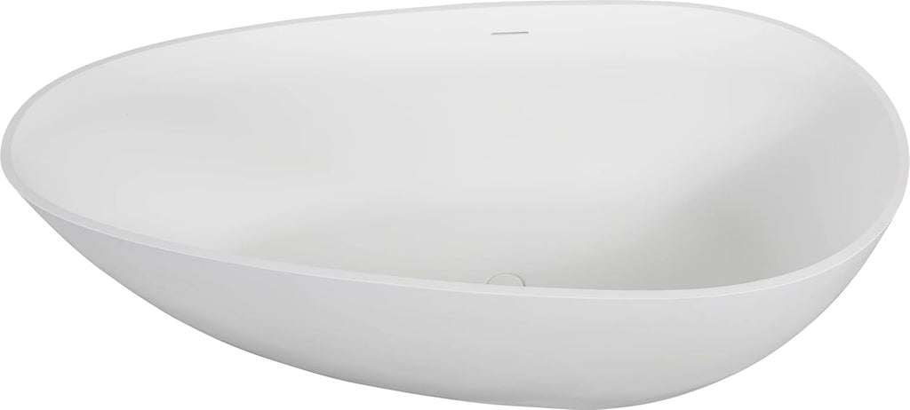 59 Inches Stone Resin Freestanding Soaking Bathtub, Handcrafted Solid Surface Flat Bottom Tub In Matte White, Cupc