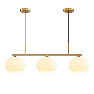 Lighting Mid Century Modern 3-Light Brushed Brass Linear Pendant Light