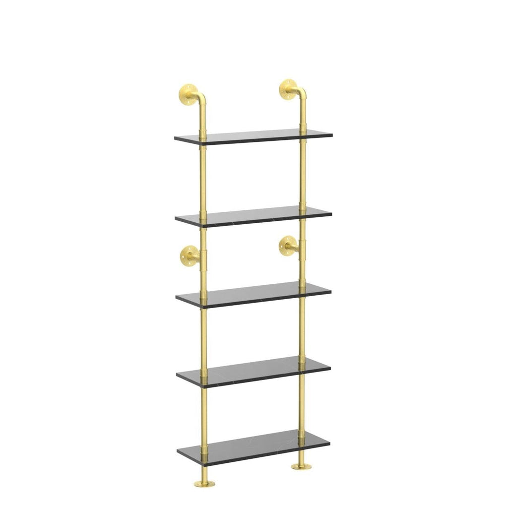 6-Tier Black Faux Marble and Gold Shelves Bookshelf Decor Industrial Pipe Shelving Metal (23.6x9.8x66.9")