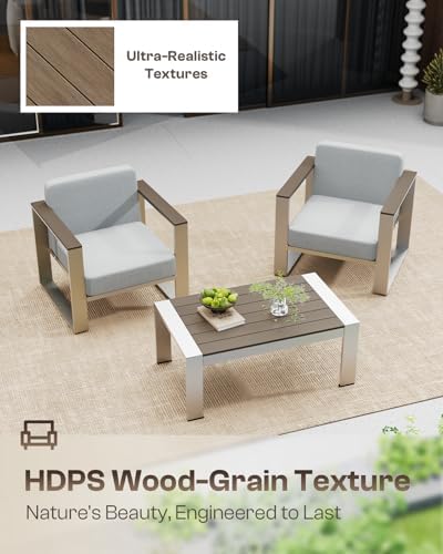 Aluminum Outdoor Patio Furniture Set - Conversation | Gray with Thick Cushions for Patio, Garden & Porch