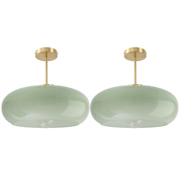 Semi-Flush Mount Light Fixtures Milk Green Ceiling Lamp Brushed Gold