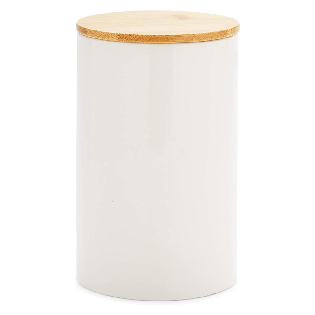 White Ceramic Canisters - Coffee Canisters with Airtight Wood Lids - Countertop Coffee Tea Sugar Container Set