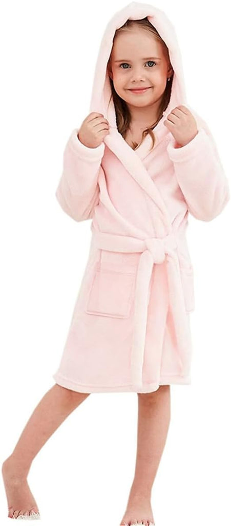 Girls Fleece Hooded Robes, Warm Printed Bath Robe for Kids Soft Fuzzy Bathrobe for Gifts