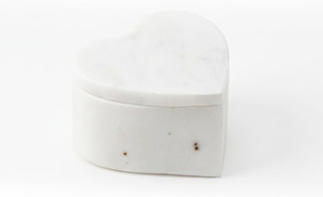 White Marble Heart Box with Lid, Decorative Heart Shaped Trinket Box for Vanity, Dresser, Shelf, or Tabletop Décor