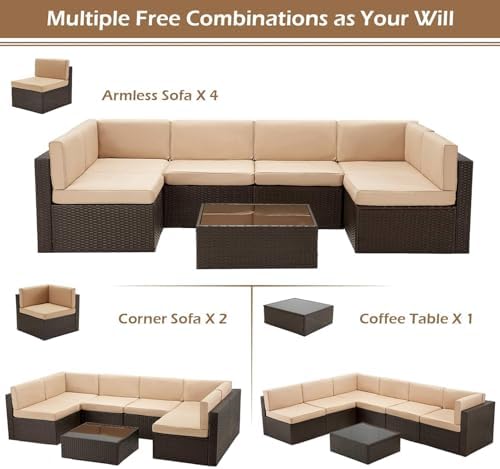 7-Piece PE Rattan Outdoor Patio Furniture Set | Brown for Patio, Garden & Porch