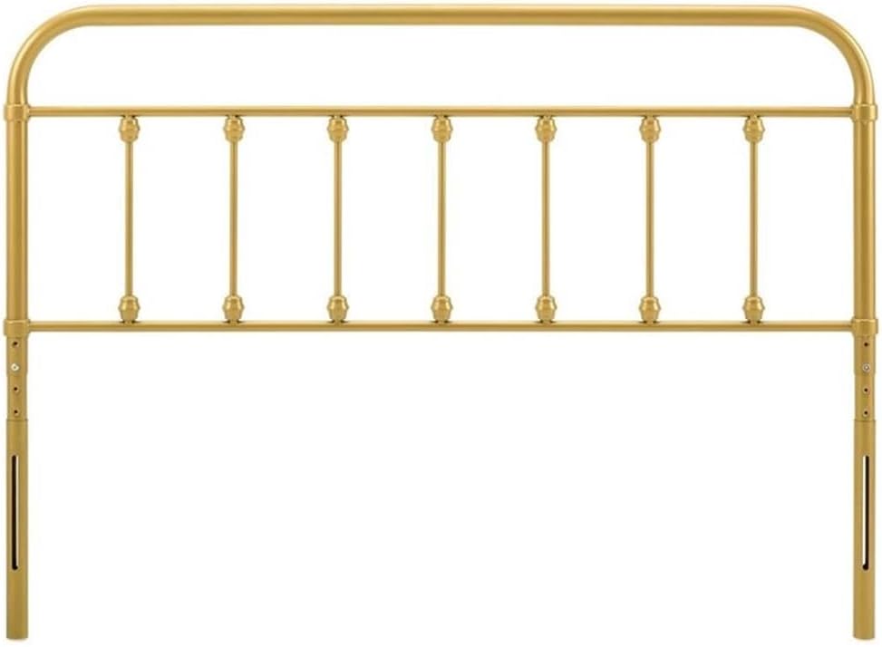 King Metal Headboard with Adjustable Height, Gold Powder-Coated Iron, Modern Farmhouse Design, 7 Mounting Positions