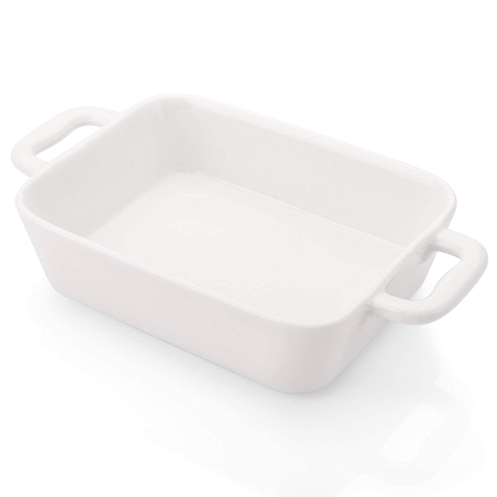 6 Pieces Bakeware Set, White Porcelain Souffle Dishes Creme Brulee Ramekins, 6-1/4 x 4-3/4 inch Rectangular Baking