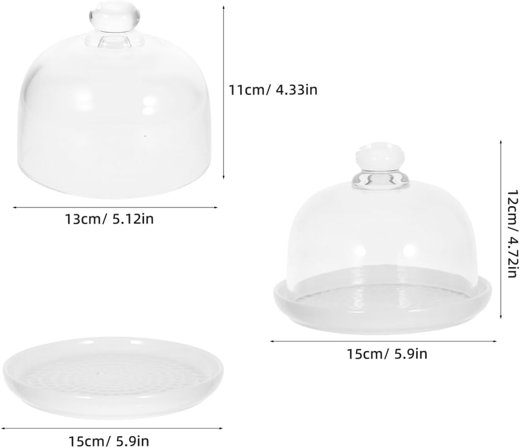 Ceramic Cake Stand with Glass Dome Cover White Ceramic Cake Plate Server Round Clear Glass Dome Dessert Plate Kitchen