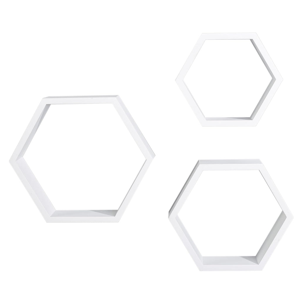 Hexagon Floating Shelves Set of 3, White Engineered Wood Wall Mounted Display Shelves, Modern Honeycomb Wall Decor