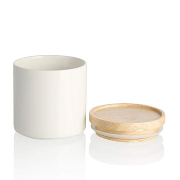 Kitchen Canisters Ceramic Food Storage Jar, Stackable Containers with Airtight Seal Wooden Lid for Serving Ground