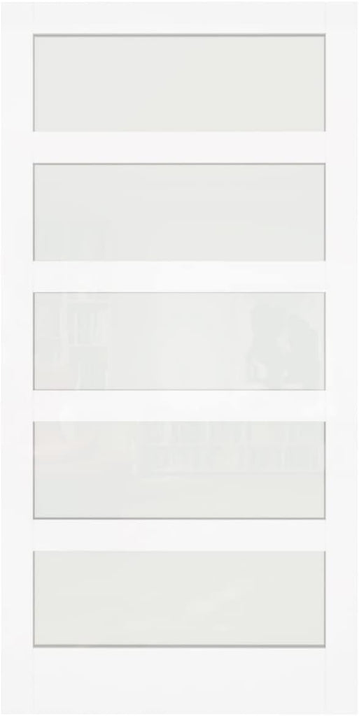 Sliding Pocket Door 32" x 80" - 5 Lites Tempered Frosted Glass Panels, Interior & Closet Single Door