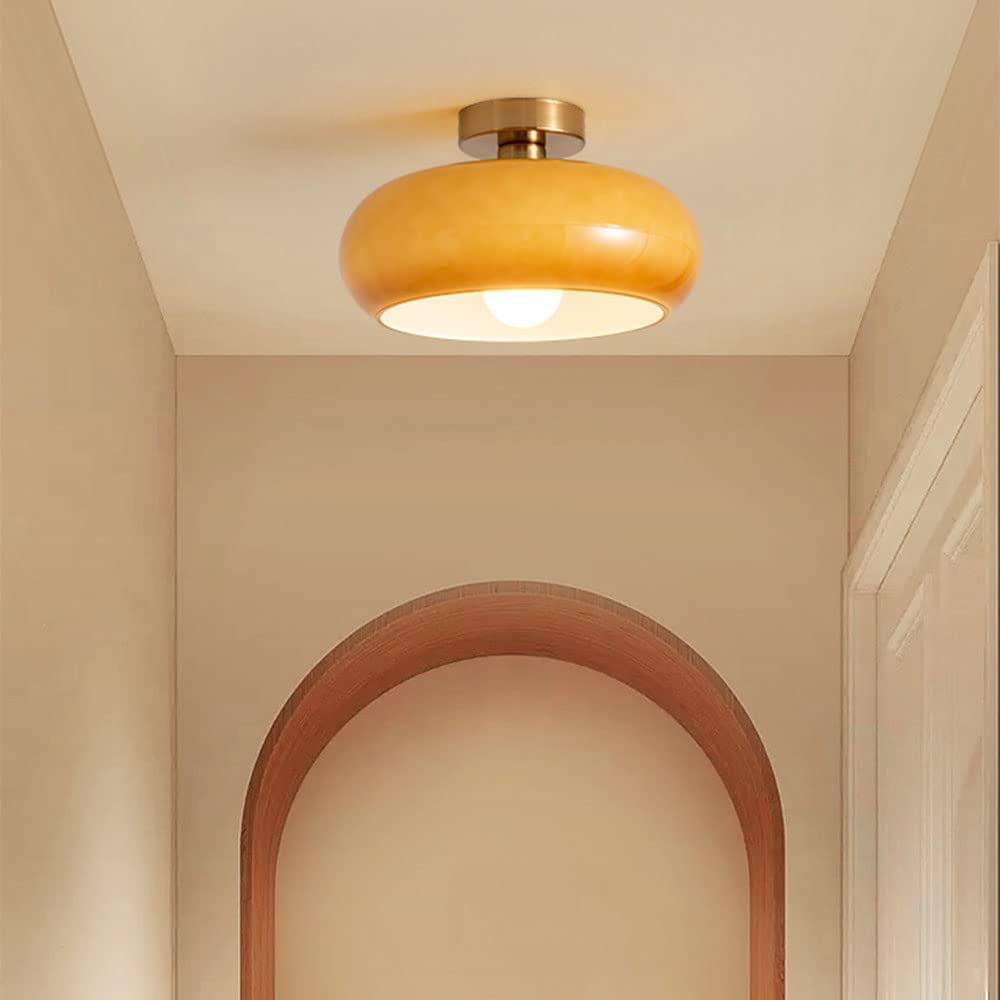 Nordic Vintage Ceiling Light Fixture Denmark Mid Century Modern Nostalgia Semi Flush Mount Ceiling Light with Orange