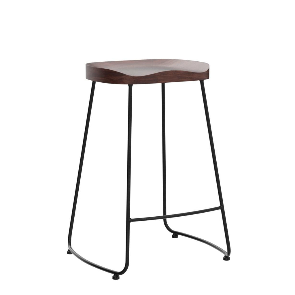 Bar Stools Set of 2, 24'' Counter Height Rustic Wooden Saddle Seat Walnut