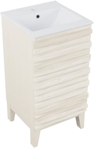 18-Inch Freestanding Bathroom Vanity with Sink Top – White Oak Finish, Compact Storage Cabinet
