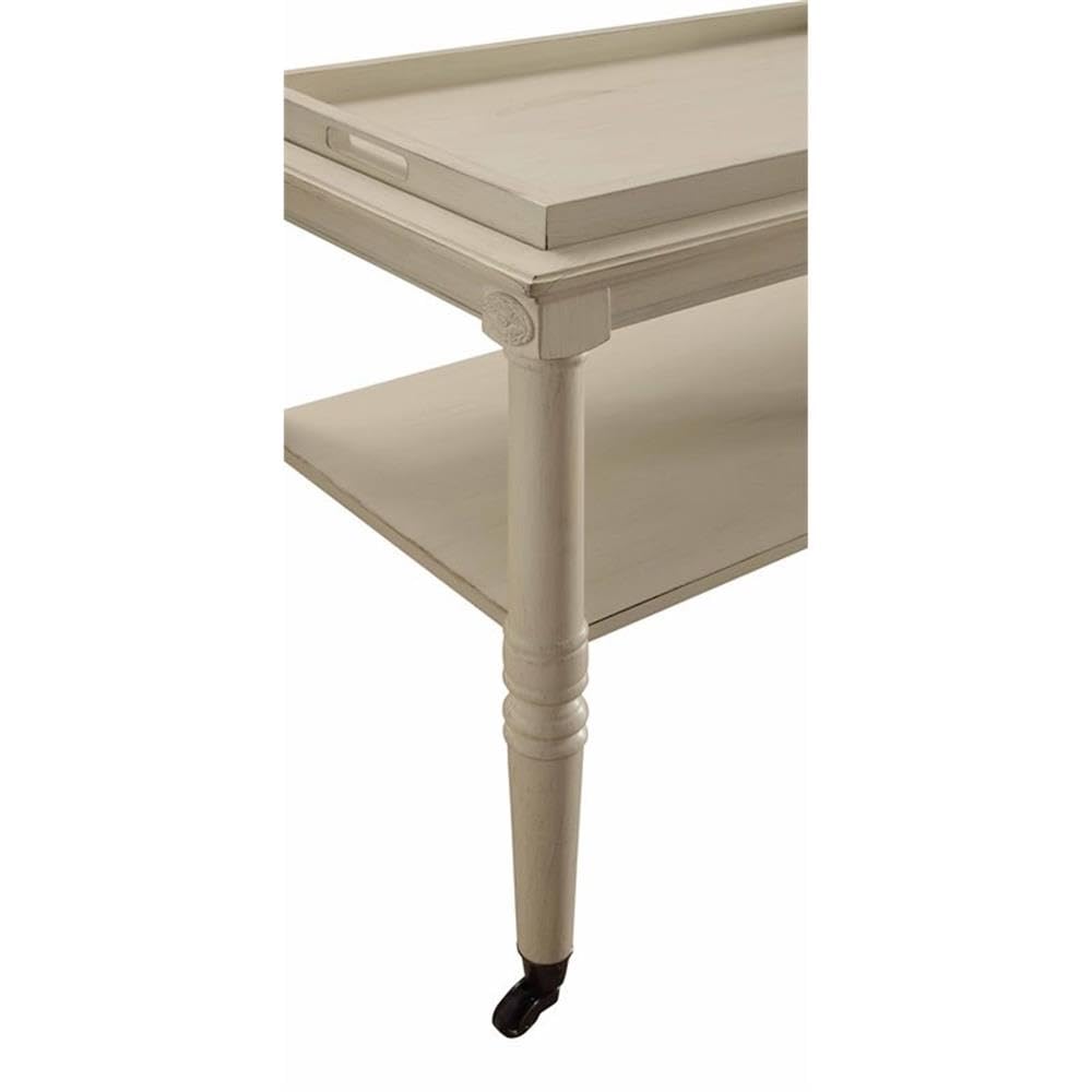 2-Tier Rolling Serving Cart 30''Inch, Wooden Frame & 4 Wheels & 1 Removeable Tray Top & 1 Shelf Open Storage for
