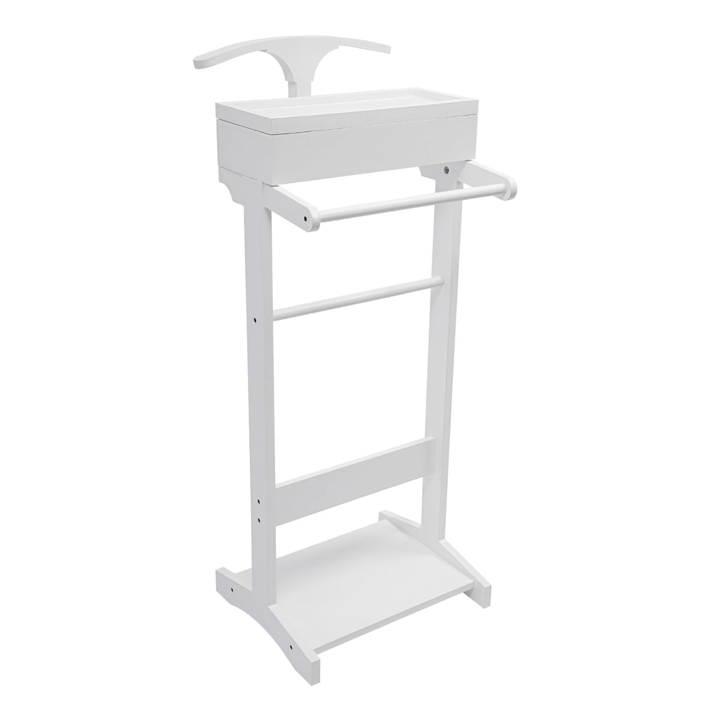 Suit Valet Stands with Drawer & Trouser Holder - Freestanding Wood Suit Rack for Clothes, Hats, Bags | MDF & Solid