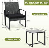 3-Piece Wicker Outdoor Patio Furniture Set - Bistro | Black for Patio, Garden & Porch